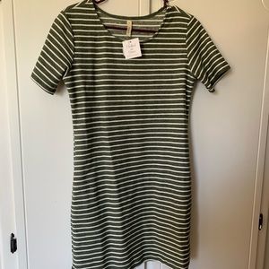 Olive striped T-shirt dress